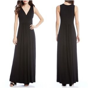 Karen Kane Black Sleeveless V-Neck Pleated Pullover Soft Slouchy Maxi Dress L